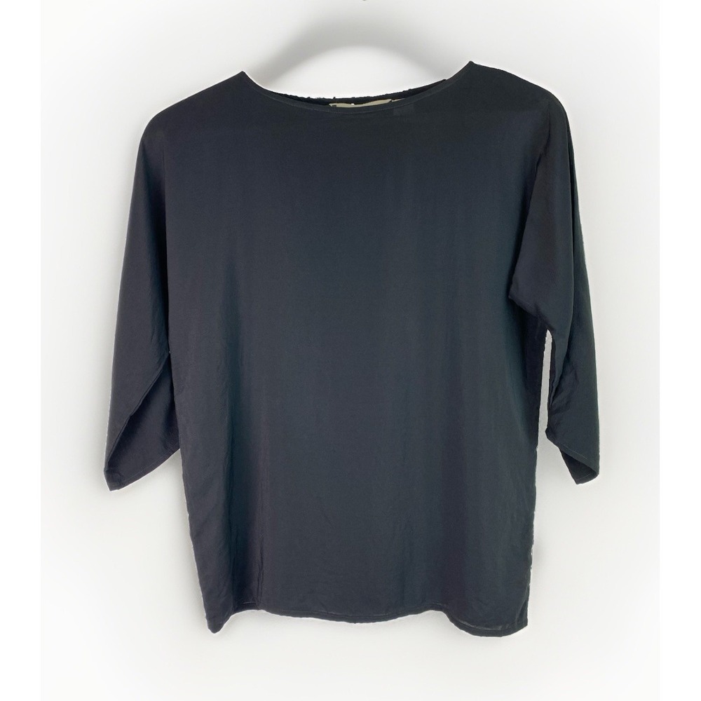 F.W.M. Studio Women's 8 Black 100% Silk Boat Neck 3/4 Dolman Sleeve Blouse